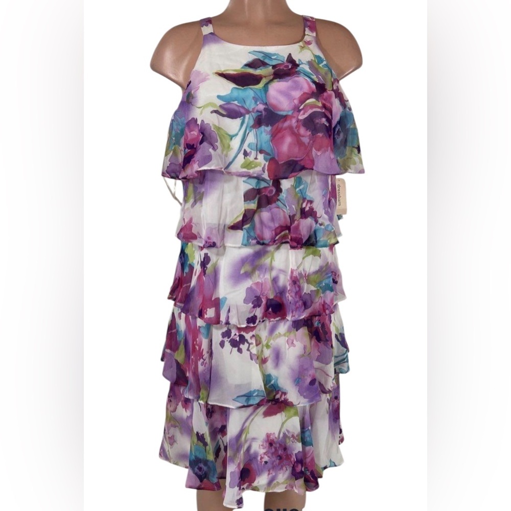Dressbarn Vintage Multicolor Floral Tiered Dress